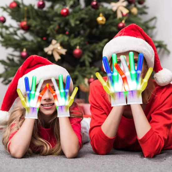 LED Glow Gloves Light-Up Skeleton Hand Bone Gloves for Kids Adults Halloween Costume Gloves for Parties Gatherings