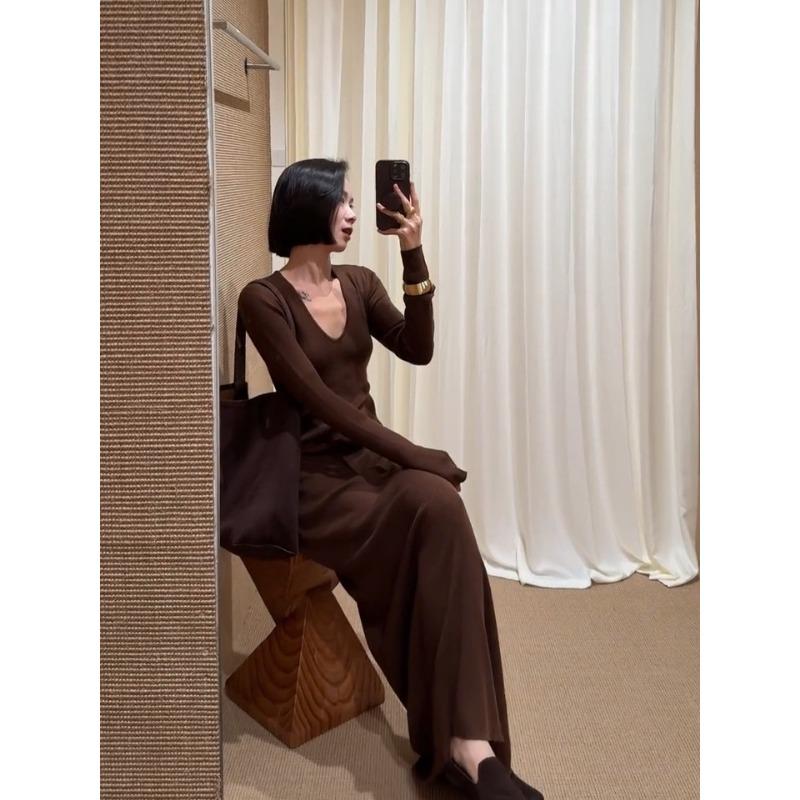 

Высококачественное вязаное платье женское с V-образным вырезом, длинными рукавами, темпераментное, облегающее и стройнящее, новинка начала осени, юбка на бедрах, детское XL