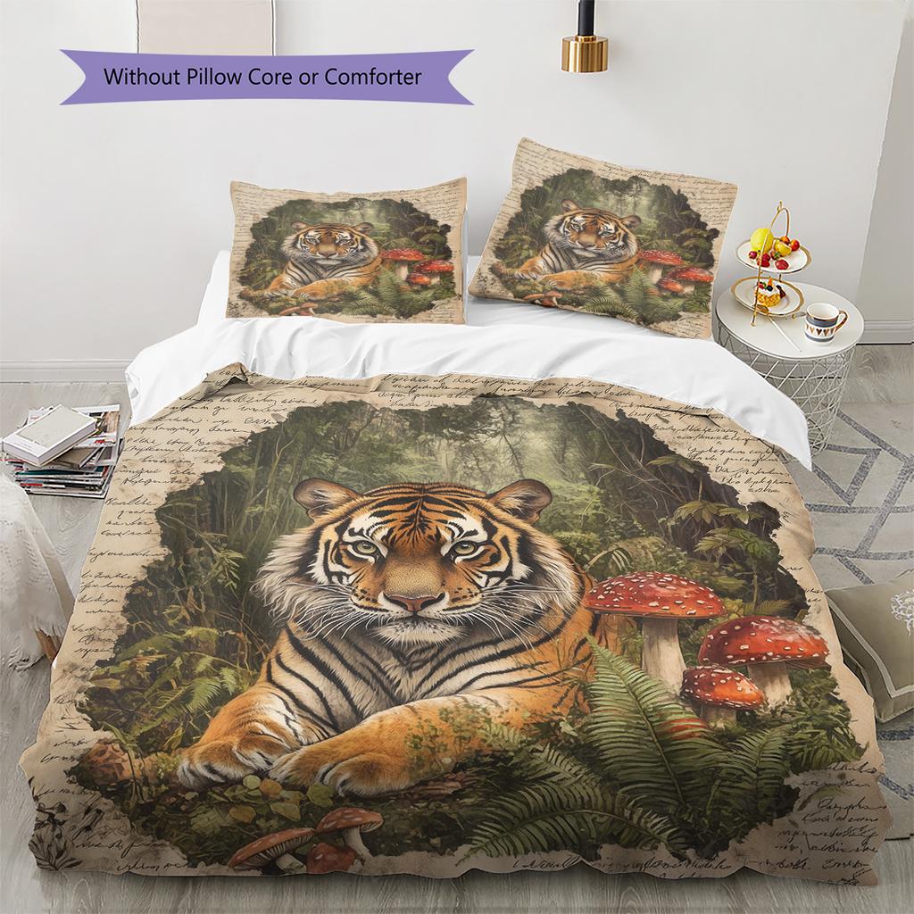 Vintage tiger  Pattern Bedding Quilt Set Quilt Cover Pillowcase Home Decoration  Gift (1 * duvet cover + 2 * pillowcase, without core)