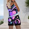 Women Plus Size Sleeveless Cami Short Romper Abstract Leaf Boho Plant Print Jumpsuit With Side Pockets