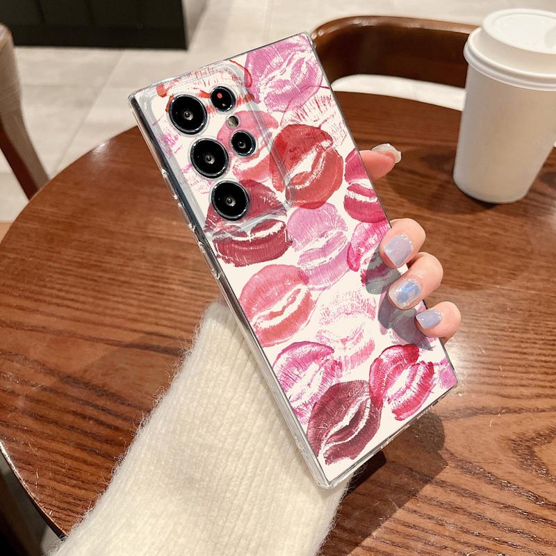 Red Lip Print Case For Samsung Galaxy S26 S25 S24 Ultra S23 S25 FE A57 A17 A37 A16 A56 A55 A15 A35 A36 5G Soft TPU Phone Cover