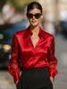 2025 Herbst Unifarbene Satin-Langarmhemd
