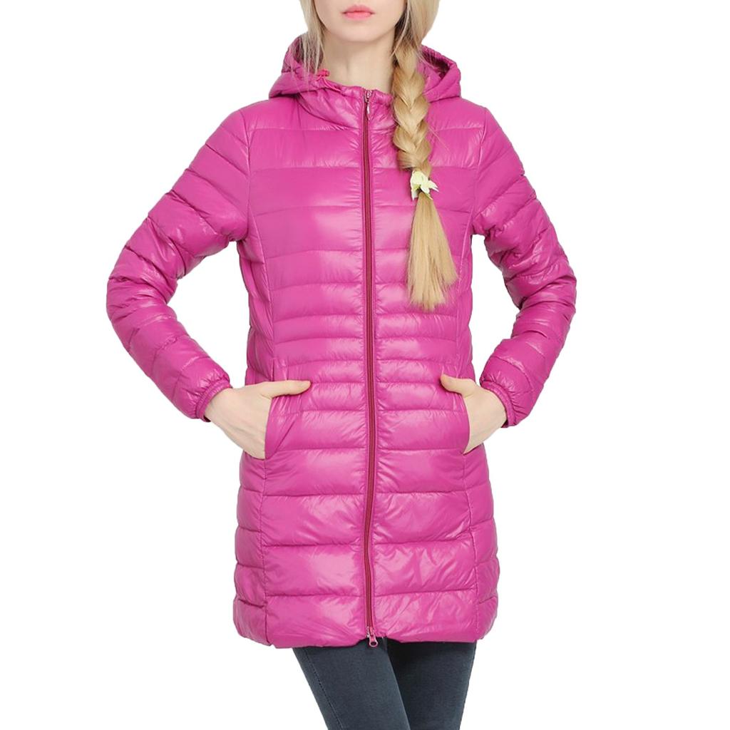 Women Fashion Casual Light Outerwear Solid Hooded Zippers Coat Down Jackets