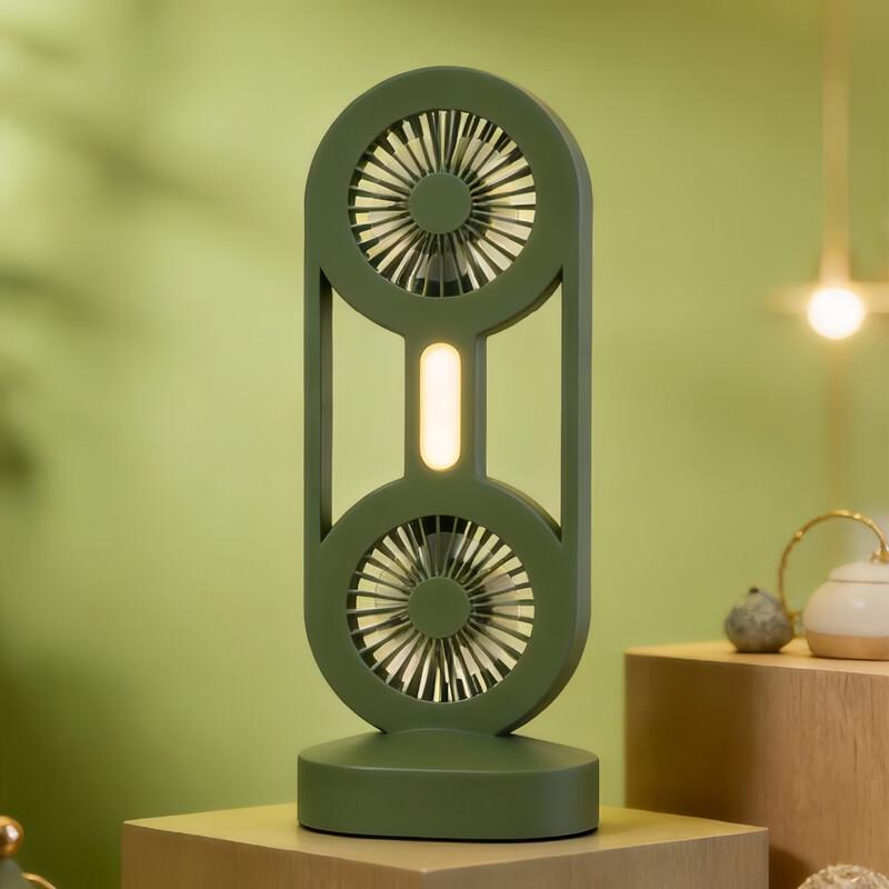 LINGPAN AF2 Dual-Head USB Rechargeable Camping Fan with Warm Light
