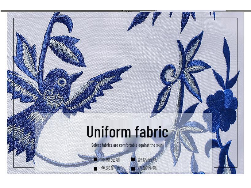 Men's Blue & White Porcelain Zhongshan Suit with Stand-up Collar & Embroidery for Performances