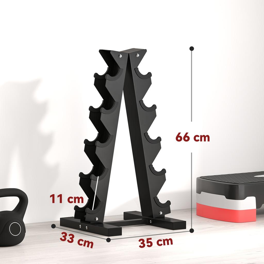 5-Tier Steel Dumbbell Rack with Plastic Inserts. 35x33x66cm. Black