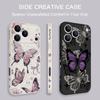 Wrist Strap Lanyard TPU Phone Case For iPhone 17 16 15 Pro Max 13 14 Pro Max 17e 16e 11 Purple Butterfly Soft Silicone Cover