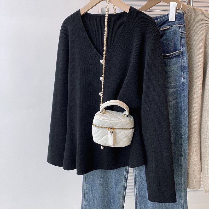 Fashion Autumn Winter Long Sleeve Knitted Sweater Women Pullovers Casual V-Neck Black Knit Women Sweater Pullover Tops JJ58