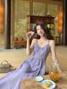 Dopamine Stunning Purple Spaghetti Strap Waist-Cinching Dress for Women's Summer Seaside Vacations