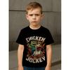 Europäische Größen Jungen 3D Hühner Jockey Grafik T-Shirt - Grünhäutige Ente mit Hühnern Aufdruck, Strapazierfähiges Kurzarm Rundhals Freizeit Oberteil für