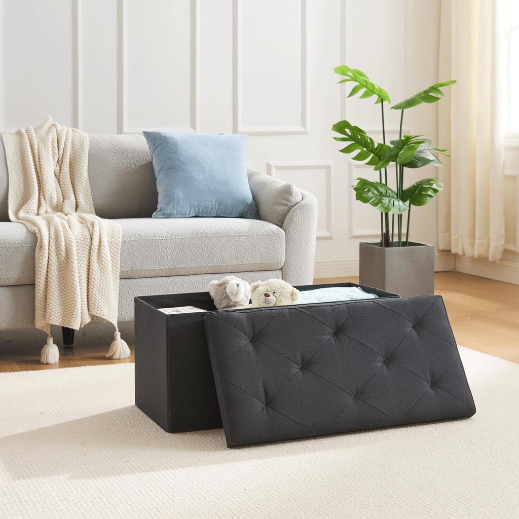 VECELO Storage Stool Ottoman Storage Bench Storage Box 76cm X 38cm X 38cm 100kg Weight Capacity Linen Foldable Multifunctional Step Stool Footrest Toy