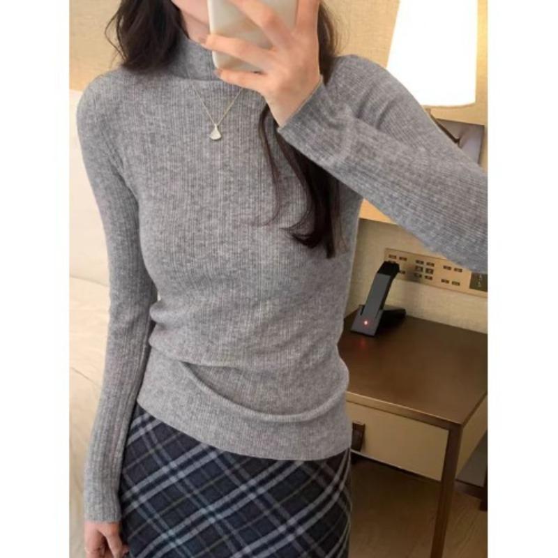 Temperament cold feeling semi-turtleneck Spice Girl long-sleeved bottom knitted sweater women's autumn new sweater slim and thin