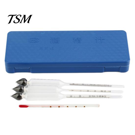 Alcohol Content 0-100% 3 Pcs Hydrometer Meter Measure Tool + Thermometer