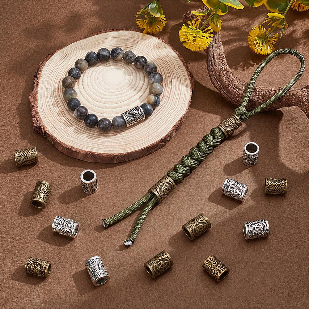 20 Stück 4 Stile tibetischer Stil Legierungsperlen, Perlen mit großem Loch, Säule, Gemischte Farbe, 15,5~16,5x11~12,5mm, Loch: 7,5~8,5mm, 5 Stück/Stil