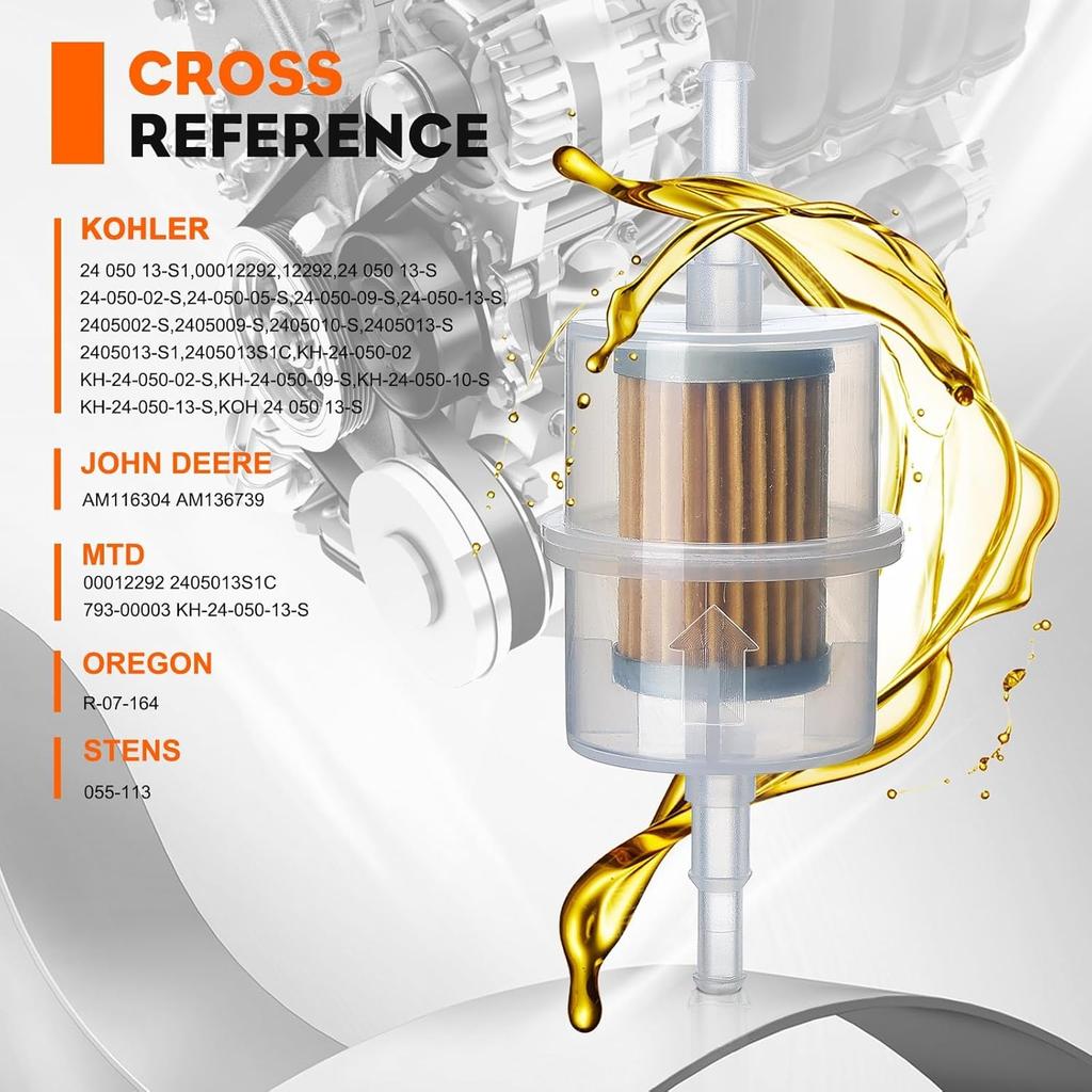 HIPA 24 050 13-S Fuel Filter Or Kohler 24 050 02 CH20S CH25S, CH670S CH730S CH750S LH640S LH685S LH690S LH750S LH755S, SV720S To SV740S Engine 15