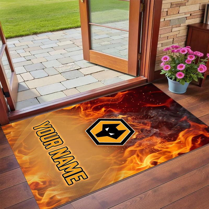Crystal Velvet Rug Custom Name Text, Soft Non Slip Floor Mat Home DecorWolverhampton Wanderers Football