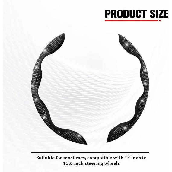 2PCS Bling Car Steering Wheel Cover, Crystal Rhinestones Segmented Vehicle Steering Wheel Wrap Cover, Sparkly Automotive Interior Protective