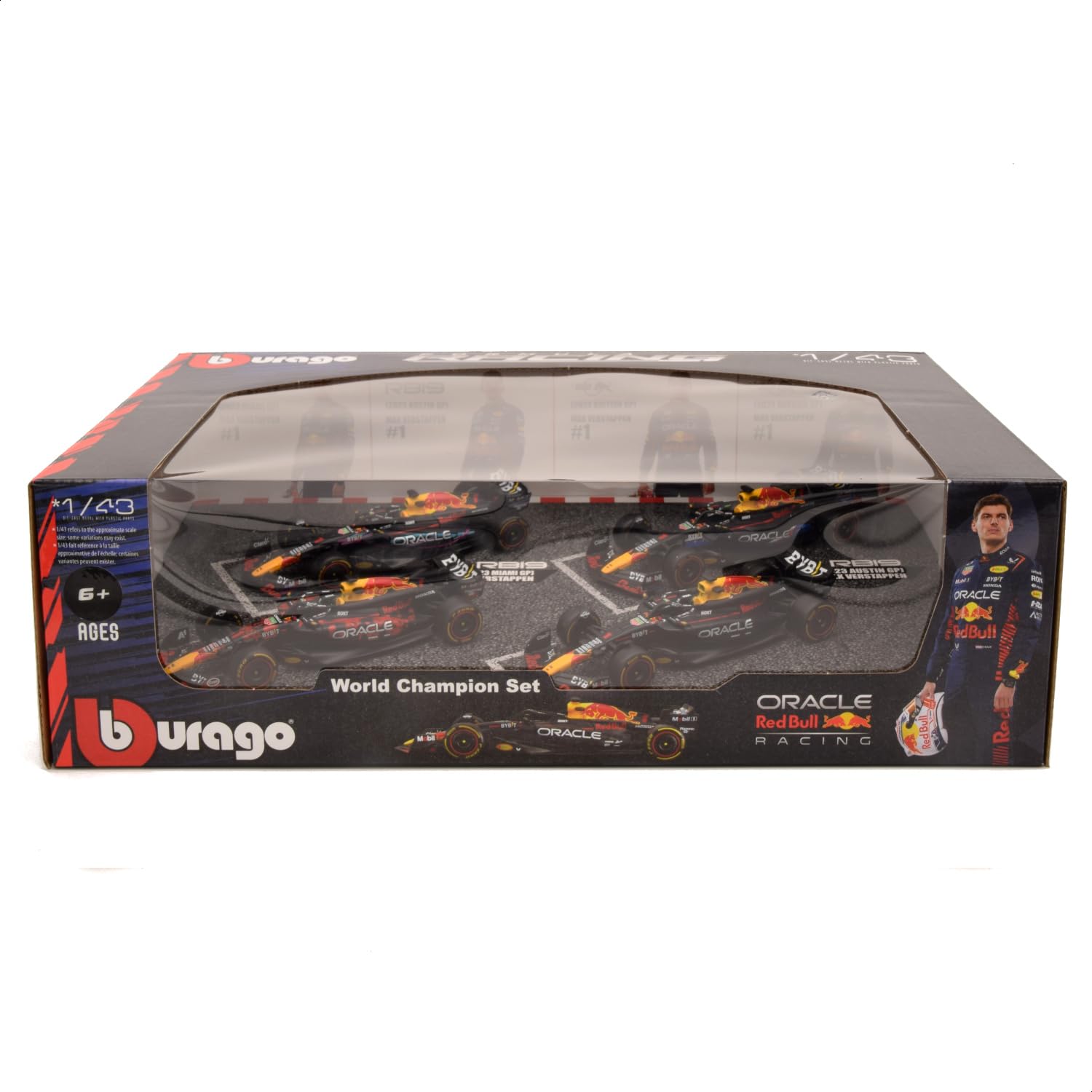 

Bburago 1/43 Scale 2024 F1 Red Bull #1 Max Verstappen (Helmetless) Set of 4 / Diecast Model Cars (Assembled) 18-38092
