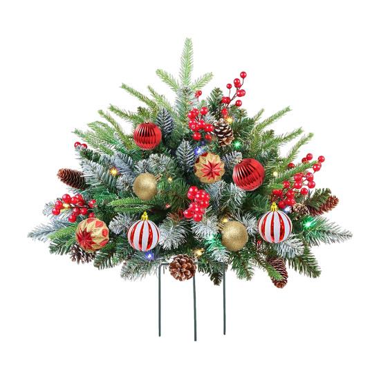 Lighted Artificial Christmas Urn Filler Battery Powered Pre-lit Xmas Pine Trees with LED Lights And Tripod Stake Holiday Planter Filler