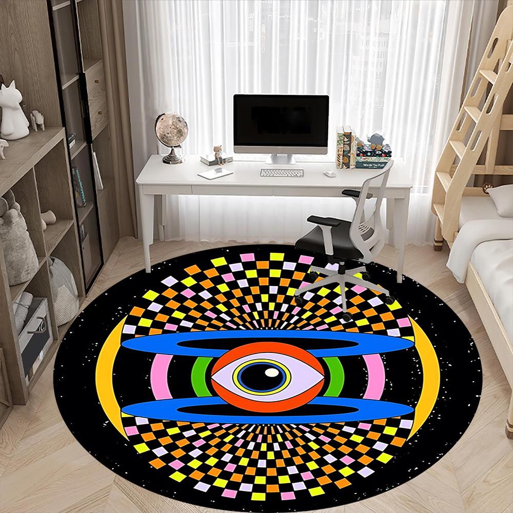 1 Stück Psychedelisches Auge Büro Runder Teppich, Rutschfest, Weich und Langlebig Büroteppich für Innendekoration, Perfekt für Büro, Dekoration yy260204011