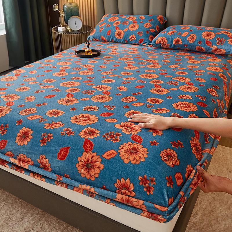 WOSTAR Warm soft milk velvet fitted sheet elastic mattress protector cover winter bed linens 180x200 couple double bed king size