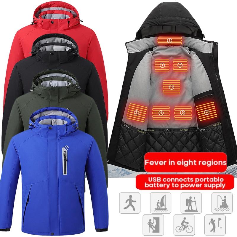 USB Electronic Heated Jackets Winter Thick Parkas For Men Cotton Padded