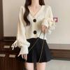 Damen Herbst und Winter High-End Kurzer Strick-Cardigan V-Ausschnitt Laternenärmel Pullover Mantel Damen Tops