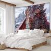 2D Red Fire Dragon Fantasy Wall Tapestry Ice Snow Mountain Scene Wall Hanging for Bedroom Living Room Home Decor