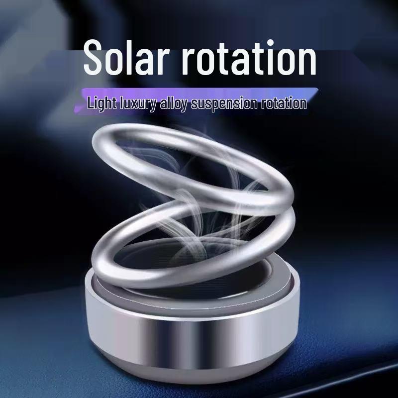 Solar-Powered Rotating Double Ring Aluminum Car Air Freshener and Interior Ornament
