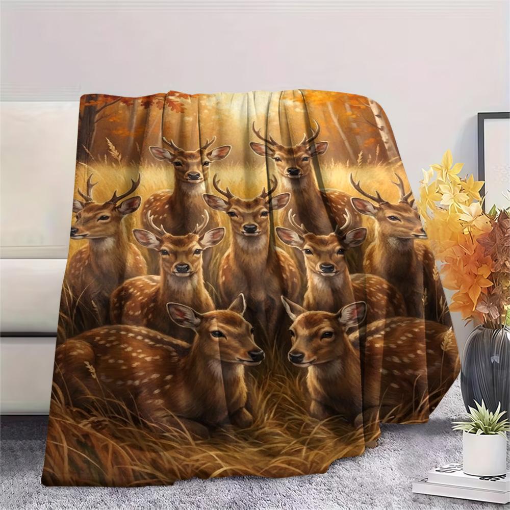 1PC Realistic illustration Print FlAannel Blanket, High quality Comfortable for All Seasons, Home Decor, Warmth and Comfort