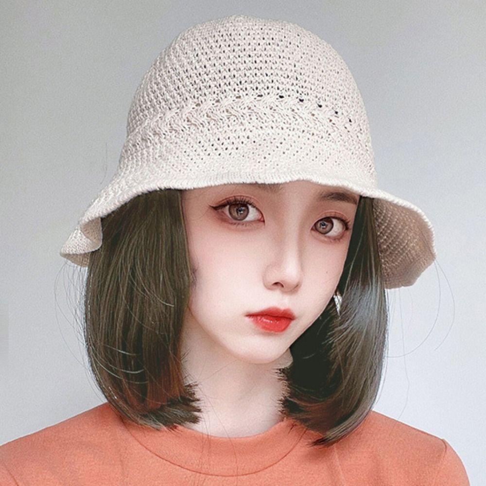 Women Girls Spring Straight Bob Wigs Fisherman Hat Wig Sunshade Hat Short Wigs Bucket Hat Fake Hair