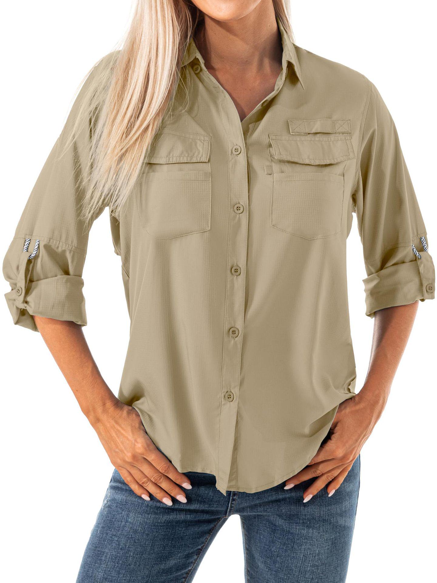 

2026 Women s Quick-Dry Long-Sleeve Outdoor Shirt for Hiking and Sun Protection XL хаки