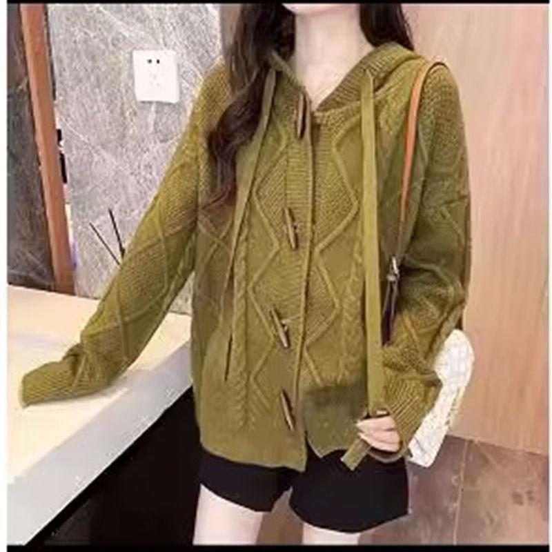 Cárdigan con capucha para mujer, moderno y popular, cárdigan de punto holgado para otoño e invierno