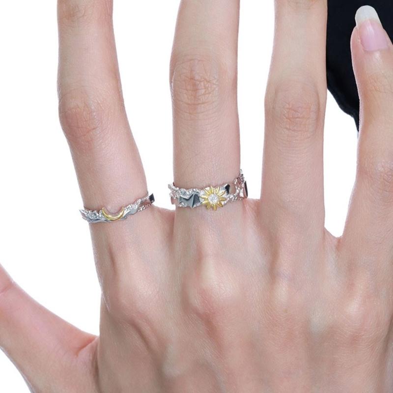 Delicate Love Sun Moon Matching Rings Stainless Steel Sun Moon Rings for Couples Simple Elegant Love Rings Jewelry