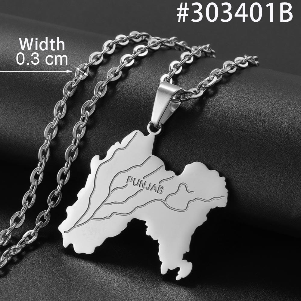 Anniyo 3.2CM Punjab State Pendant Necklace Stainless Steel Jewelry for Women Men #303301