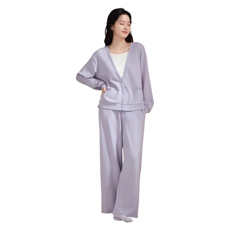 Women s Merino Wool Blend High-Neck Pajama Loungewear Set L