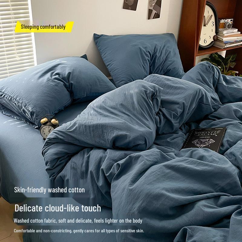 New Two-Tone Washed Cotton Dorm Set - Four-Piece Comfort Collection