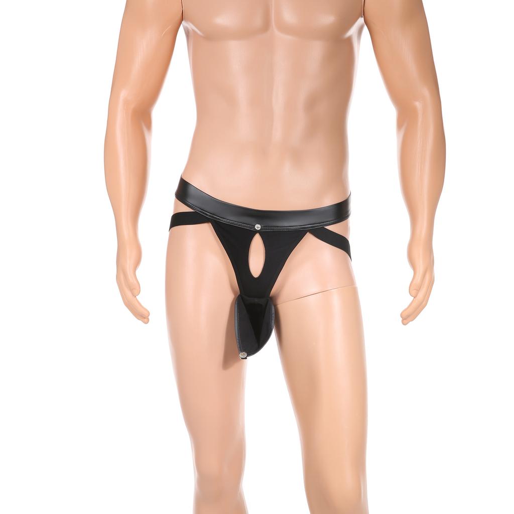 Men's Erotic Briefs Imitation Leather Thongs Sexy Rivet Breathable Comfortable Solid Color Underwear