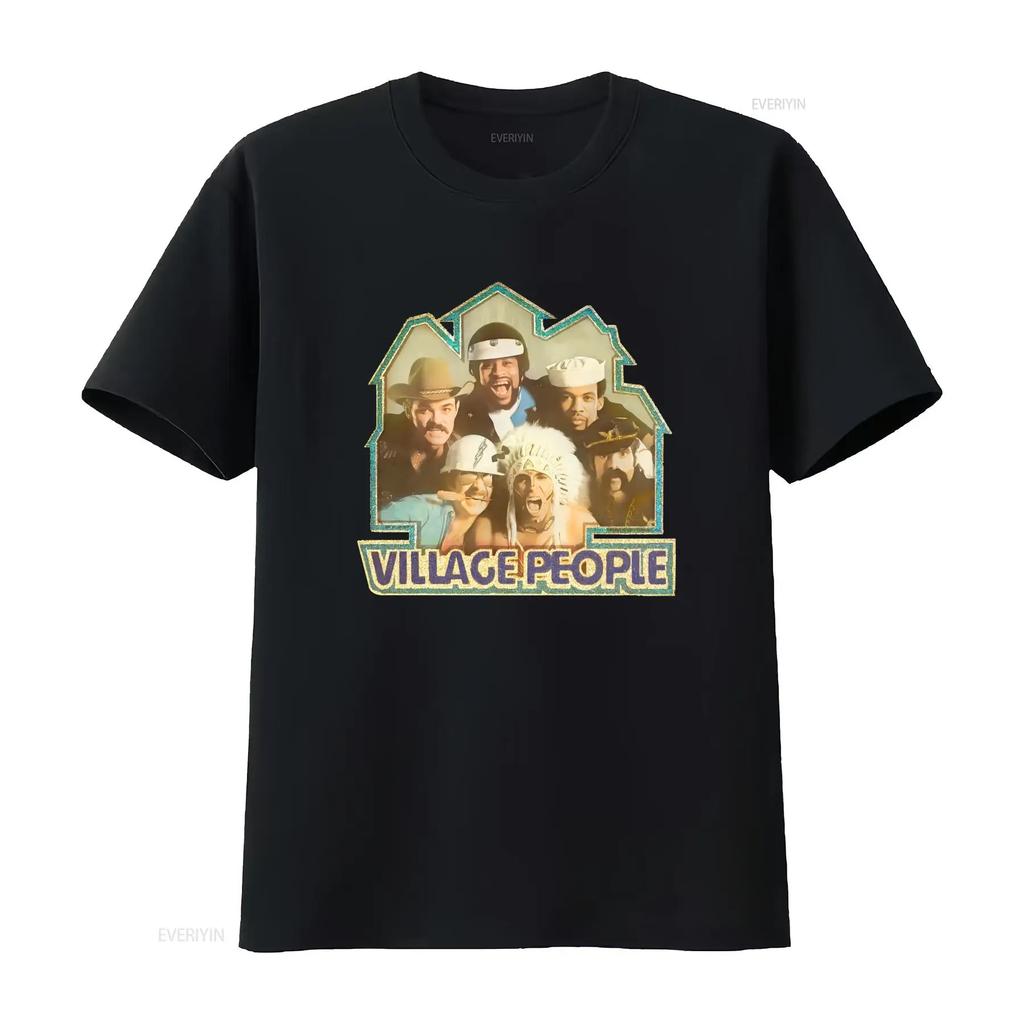 Village People For Fans Black T Shirt Cotton All Size 2C300 Vintage Washed For Everyday Wear De
