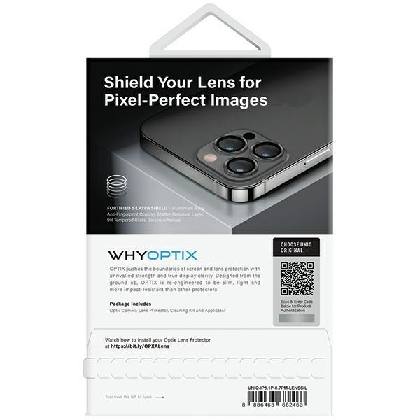 Uniq Optix Aluminium Camera Lensprotector Iphone 14 Pro 6.1 / 14 Pro Max 6.7 Sterling Silver Glass For Camera Lens With Applicator