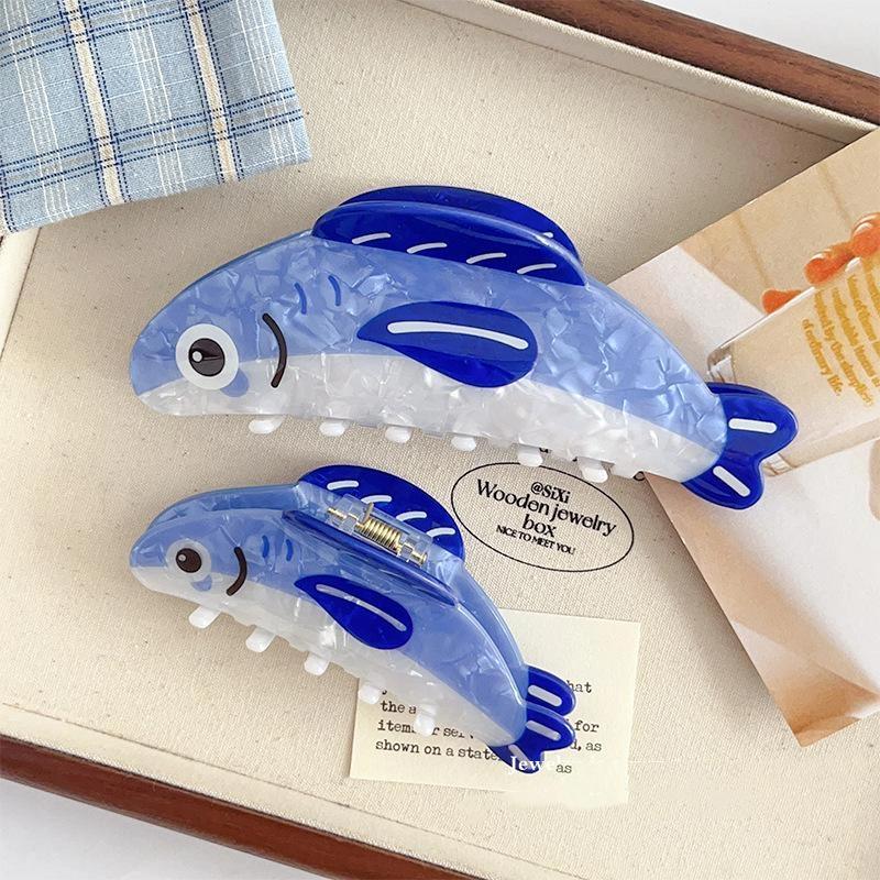 Creative Blue Sardines Hair Claw Clip Cartoon Non Slip Hairpin Lightweight Acetate Hair Barrettes