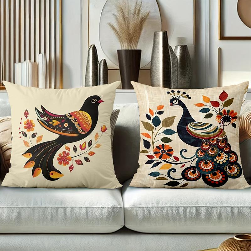 Colorful Bird and Flower Patterned Decorative Throw Pillows Polyester Pillowcase, Sofa Decorative Cushion Cov Headboard Pillow