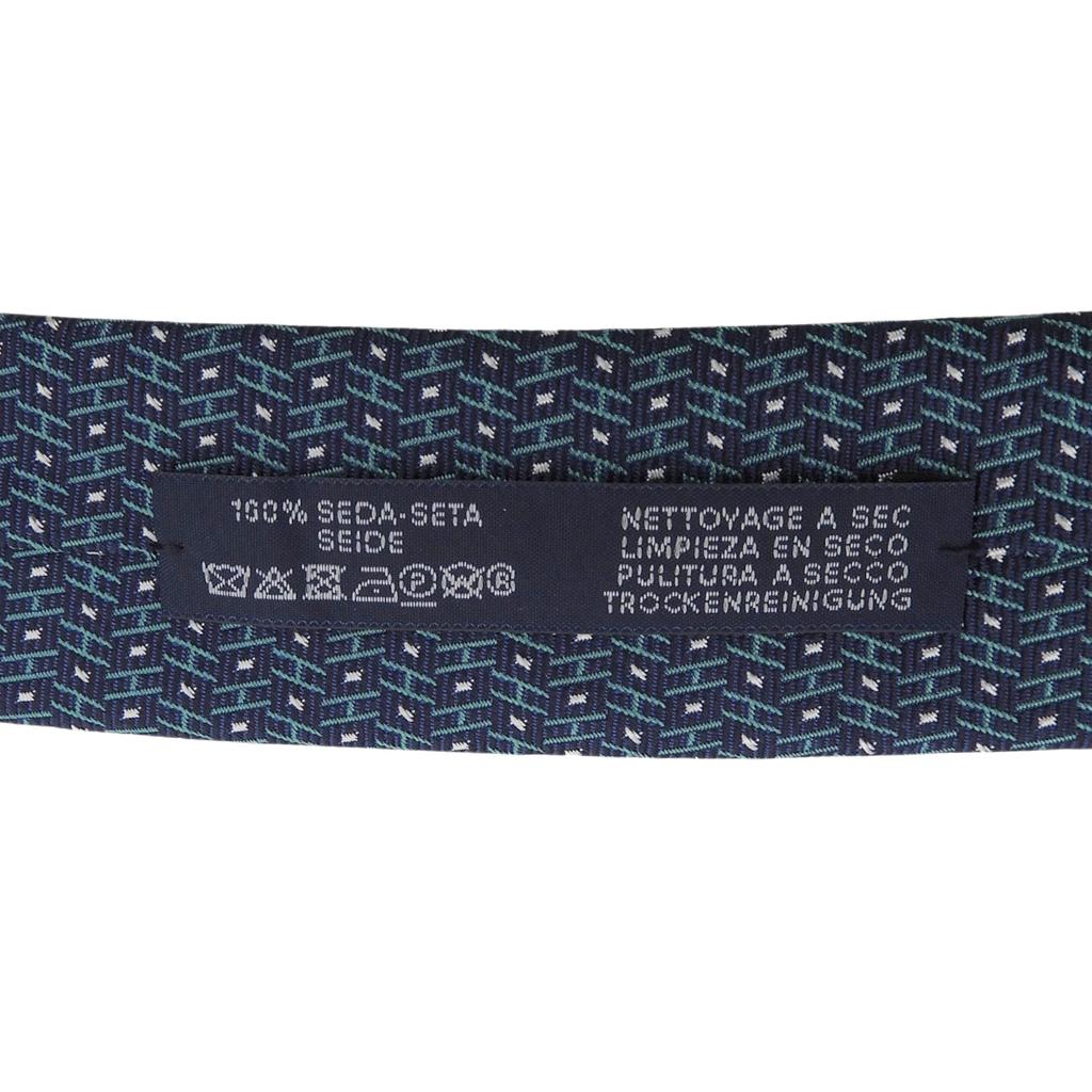 Pristine HERMES Tie H Logo Total Pattern Green Silk Mens 659254T Used