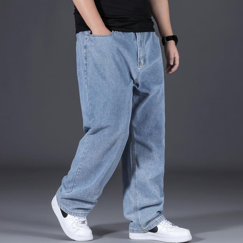 Washed Distressed Split Design Curved Knife Jeans for Men In Autumn and Winter, High Street Retro Loose Straight Leg Casual Pants