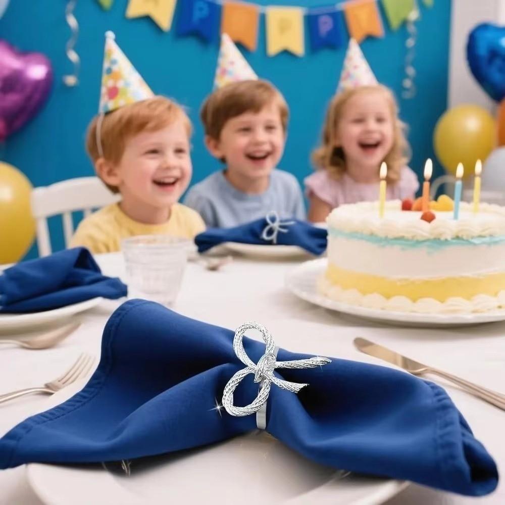 6 Pieces Elegant Bow Knot Napkin Rings Zinc Zinc Zinc Alloy Tissue Ring Napkin Buckle  Dinner Table Setting