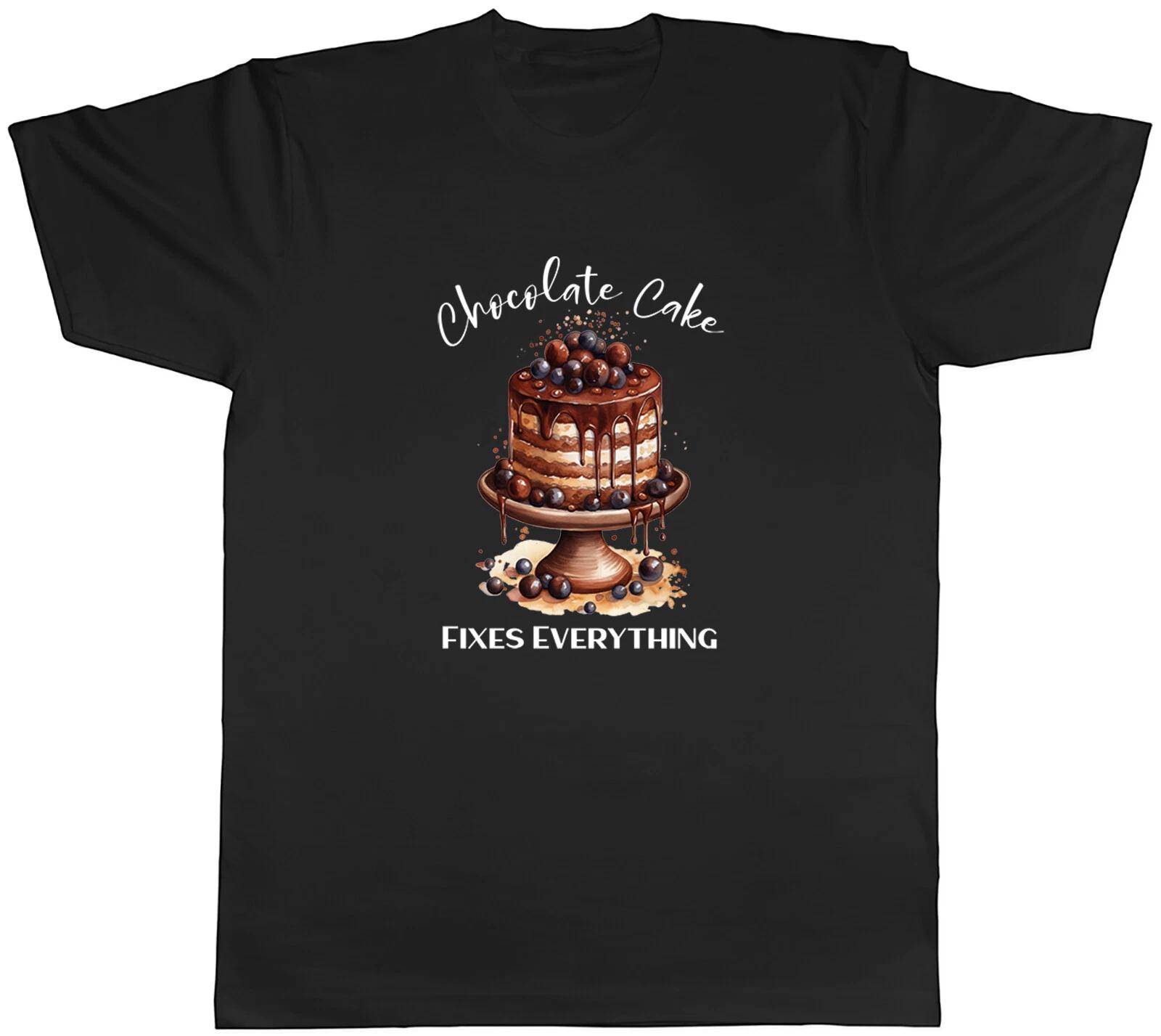Funny Mens T-Shirt Chocolate Cake Fixes Everything Tee Gift XS