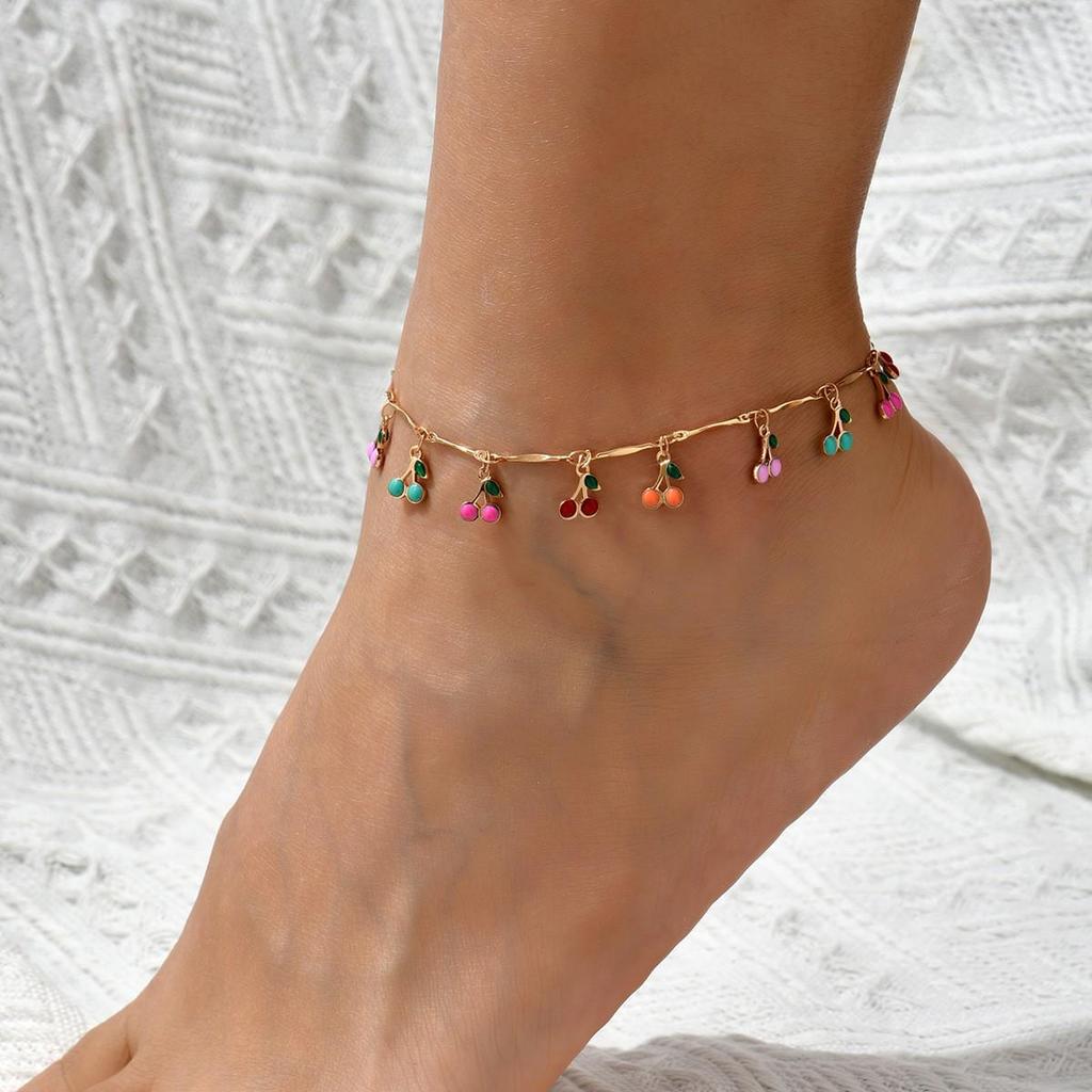 Summer Beach Resort Style Colorful Cherry Copper Foot Chain Necklace