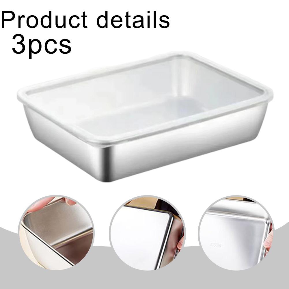 3PCS Leak Proof Stainless Steel Food Storage Box with Effective Sealing Lid