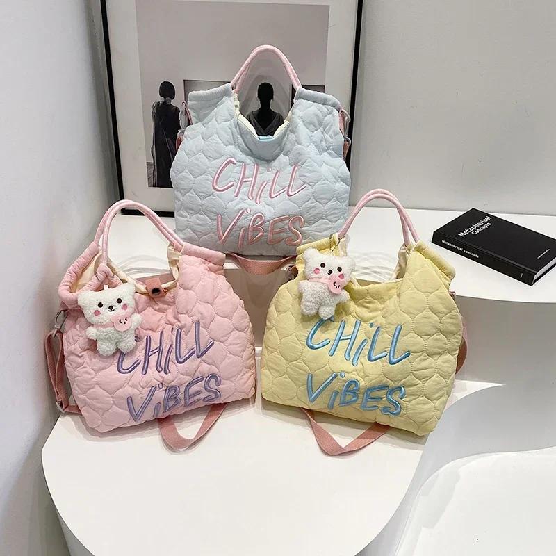 Large Capacity Student Bag for Women New Portable Bag  Light Letter Single Shoulder Crossbody Bag