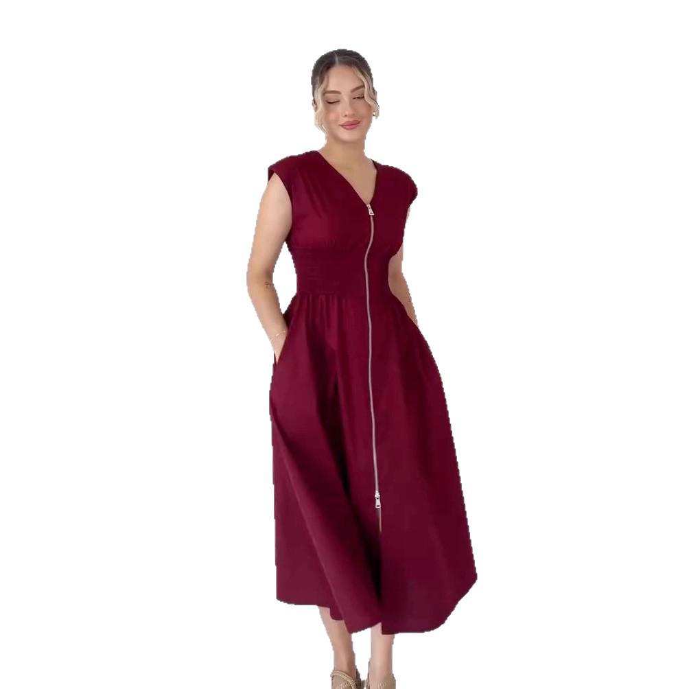 2025 European-American Women's V-Neck Zip Cardigan Slim Dress